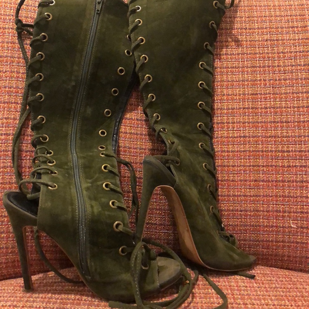Reposh. Faux Suede Green Lace Up Knee Boot